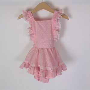 Lu & Ro Handmade Pink Swiss‎ Dot Pinafore Style Toddler Dress Size 18/24M